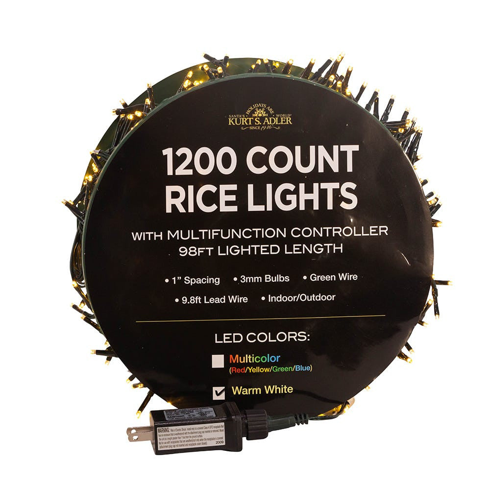 98' 1,200L Warm White 3MM LED Multifunction Rice Lights With Green Wire On Spool