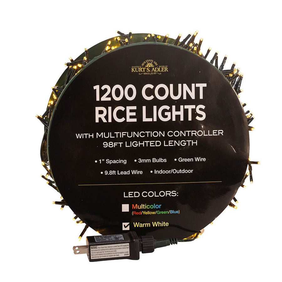 98' 1,200L Warm White 3MM LED Multifunction Rice Lights With Green Wire On Spool