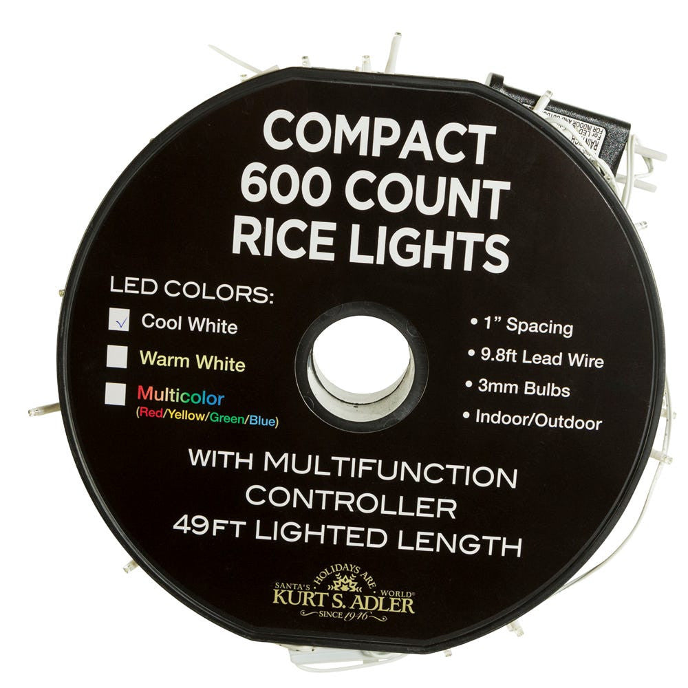 49' 600L Cool White 3MM LED Multifunction Rice Lights With White Wire On Spool