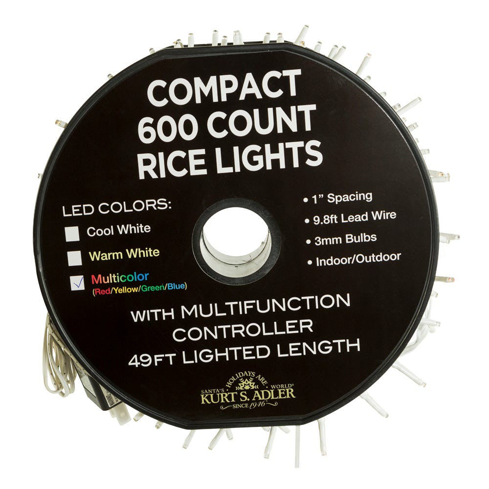 49' 600L Multicolor 3MM LED Multifunction Rice Lights With White Wire On Spool