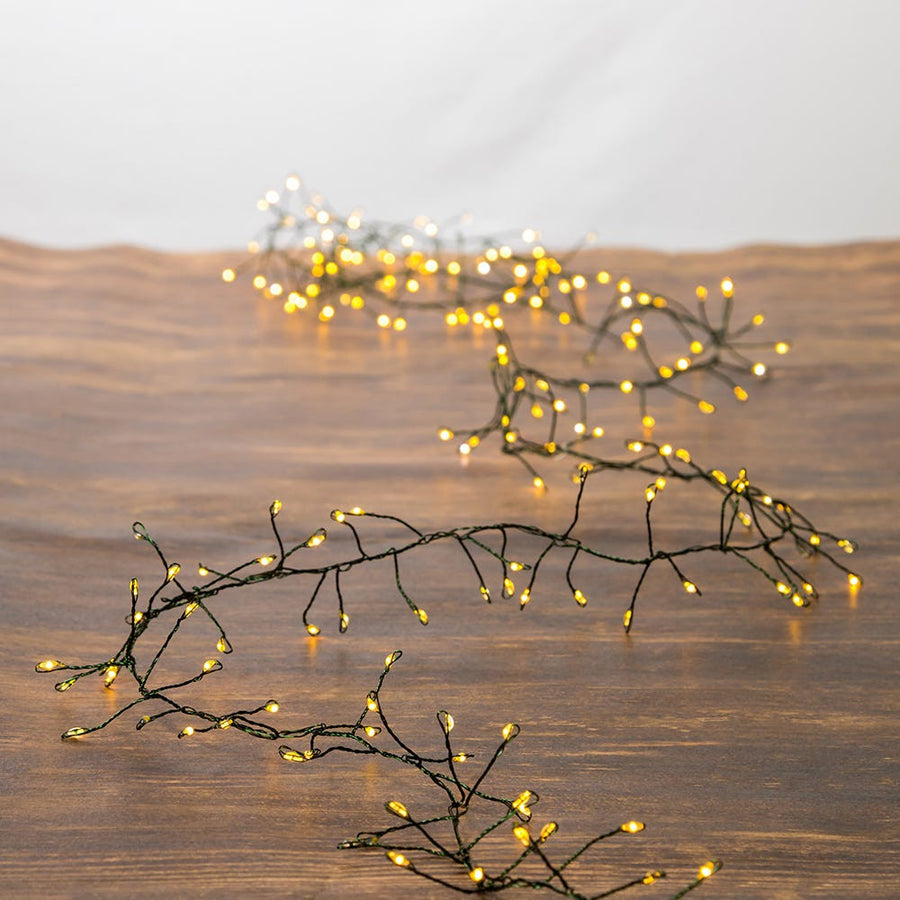 8' 240L Classic White Fairy Twinkle LED Green Wire Cluster Garland