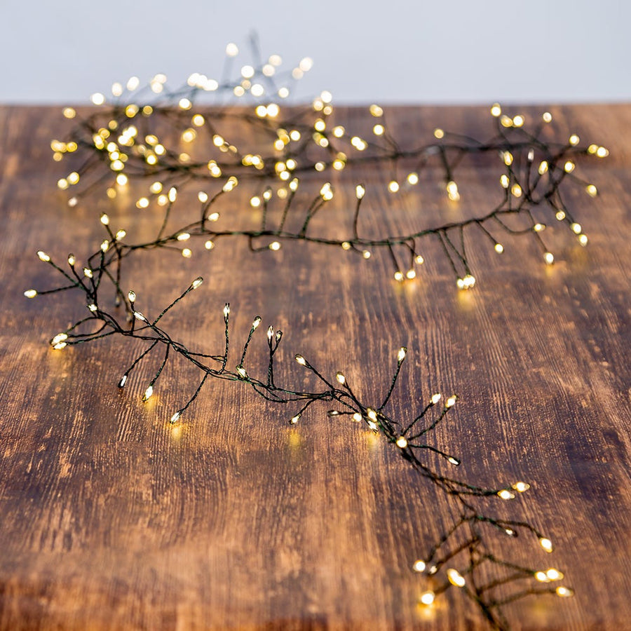 8' 240L Warm White Fairy Twinkle LED Green Wire Cluster Garland
