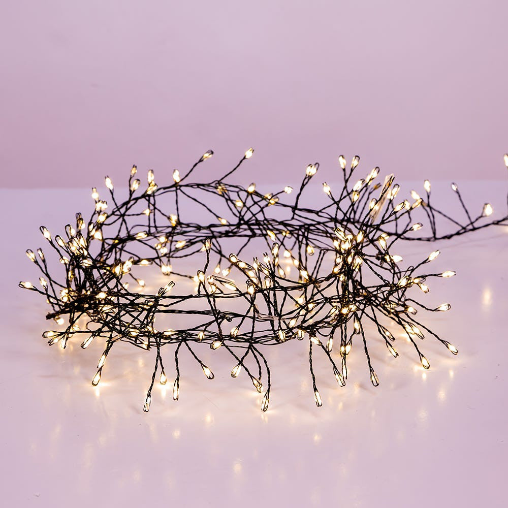 8' 240L Warm White Fairy Twinkle LED Green Wire Cluster Garland