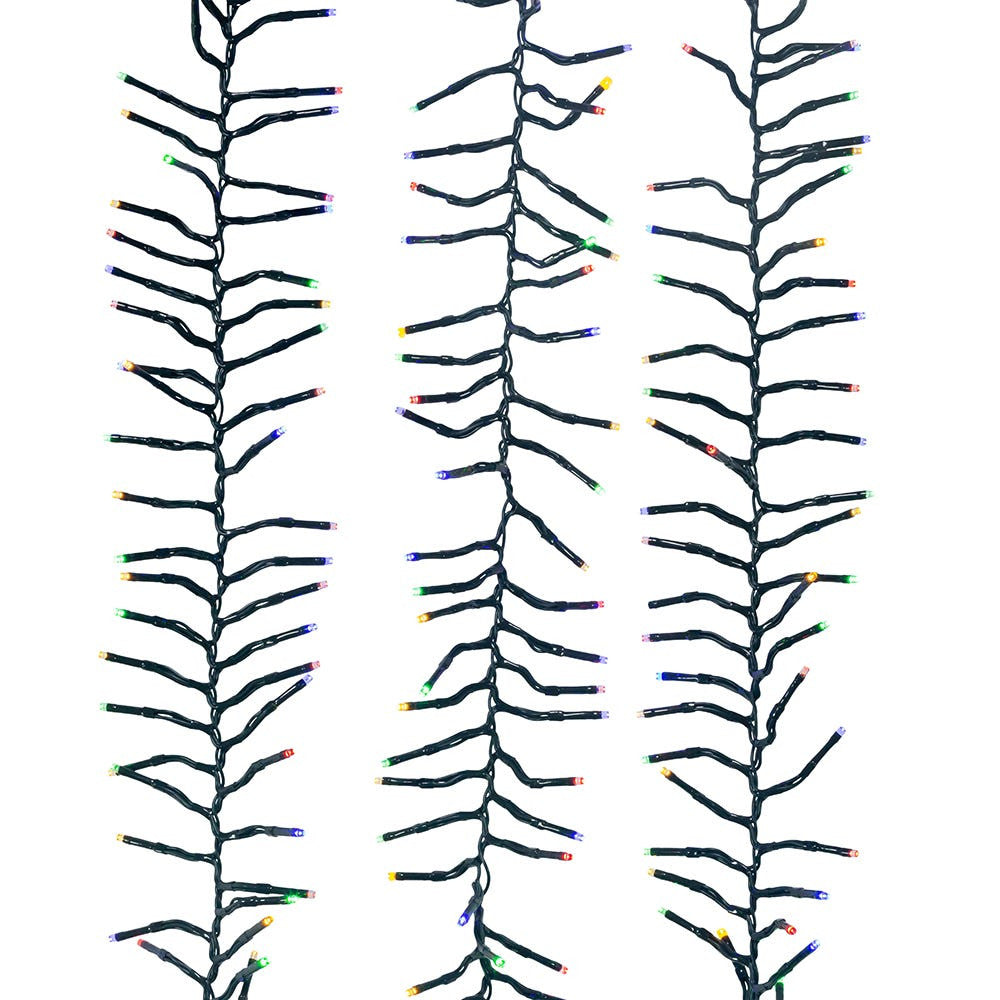 16' 480L Multicolor 3MM LED Multifunction Cluster Garland With Green Wire
