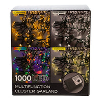 16' 480L Warm White 3MM LED Multifunction Cluster Garland With Green Wire