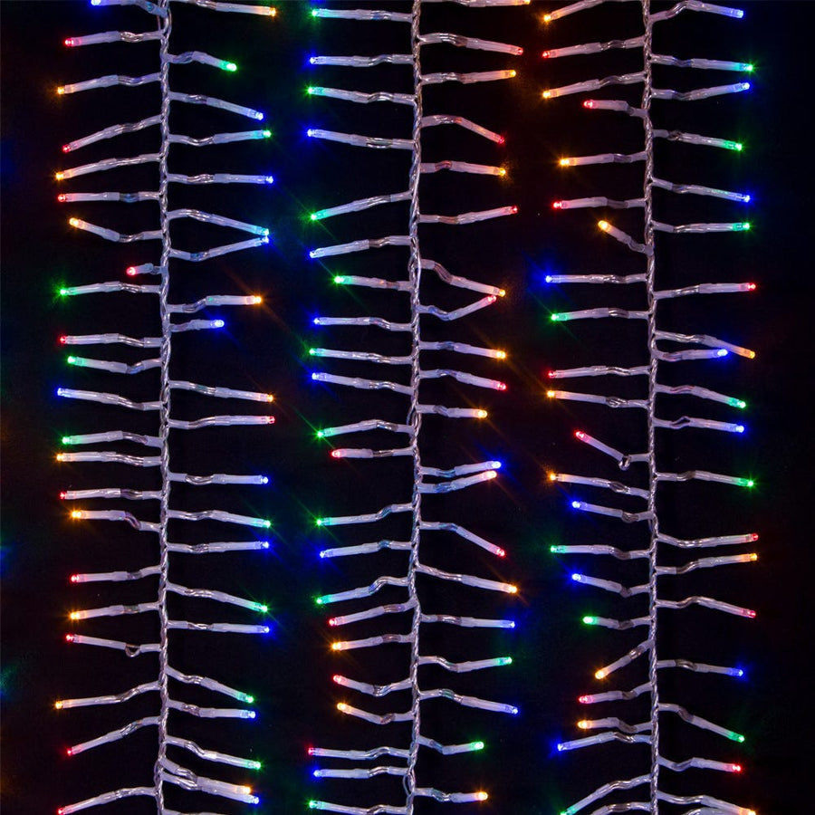 16' 480L Multicolor 3MM LED Multifunction Cluster Garland With Clear Wire