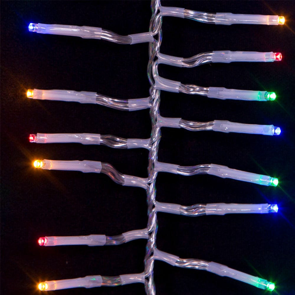 16' 480L Multicolor 3MM LED Multifunction Cluster Garland With Clear Wire