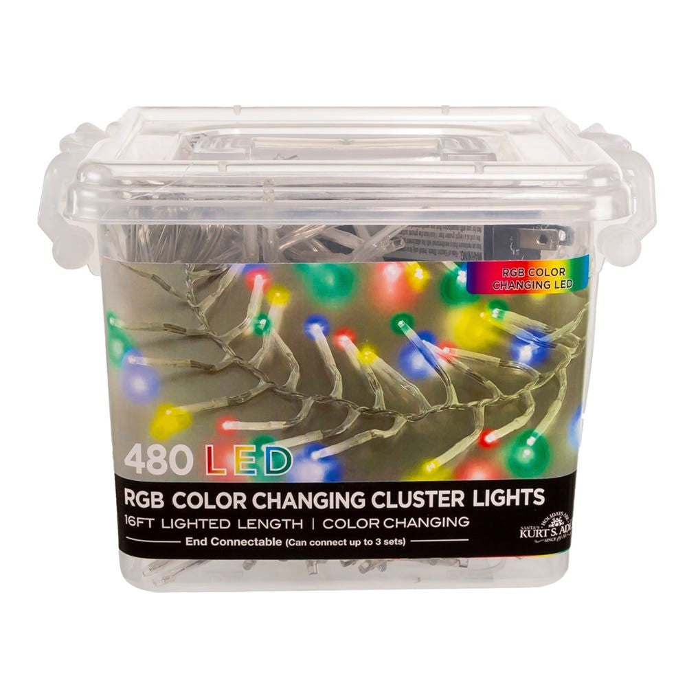 16' 480L RGB 3MM LED Twinkle Cluster Garland With Clear Wire