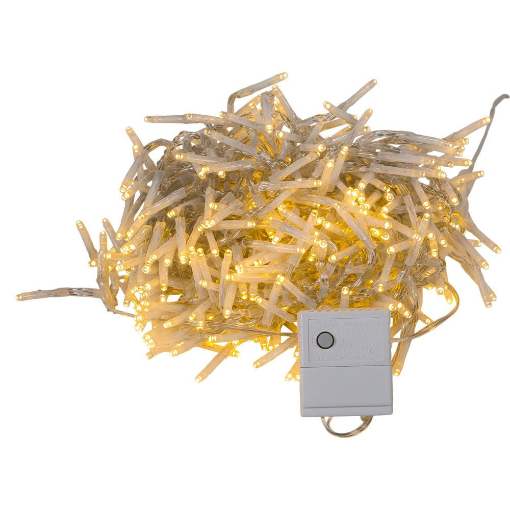 16' 480L Warm White 3MM LED Multifunction Cluster Garland With White Wire