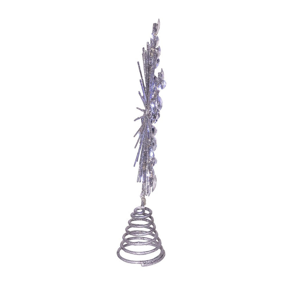 11.75" 18L Cool White LED Silver Glittered Snowflake Treetop