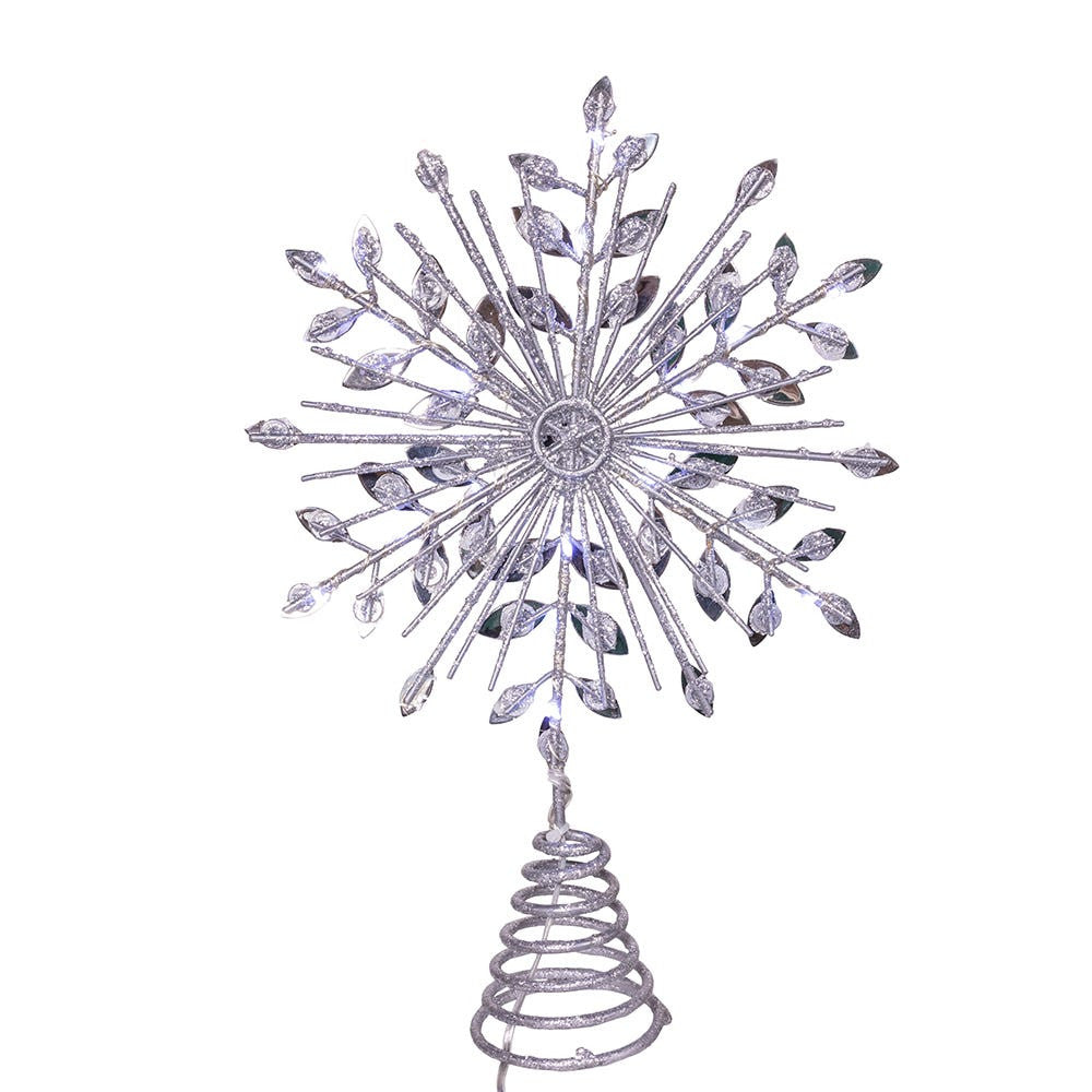 11.75" 18L Cool White LED Silver Glittered Snowflake Treetop