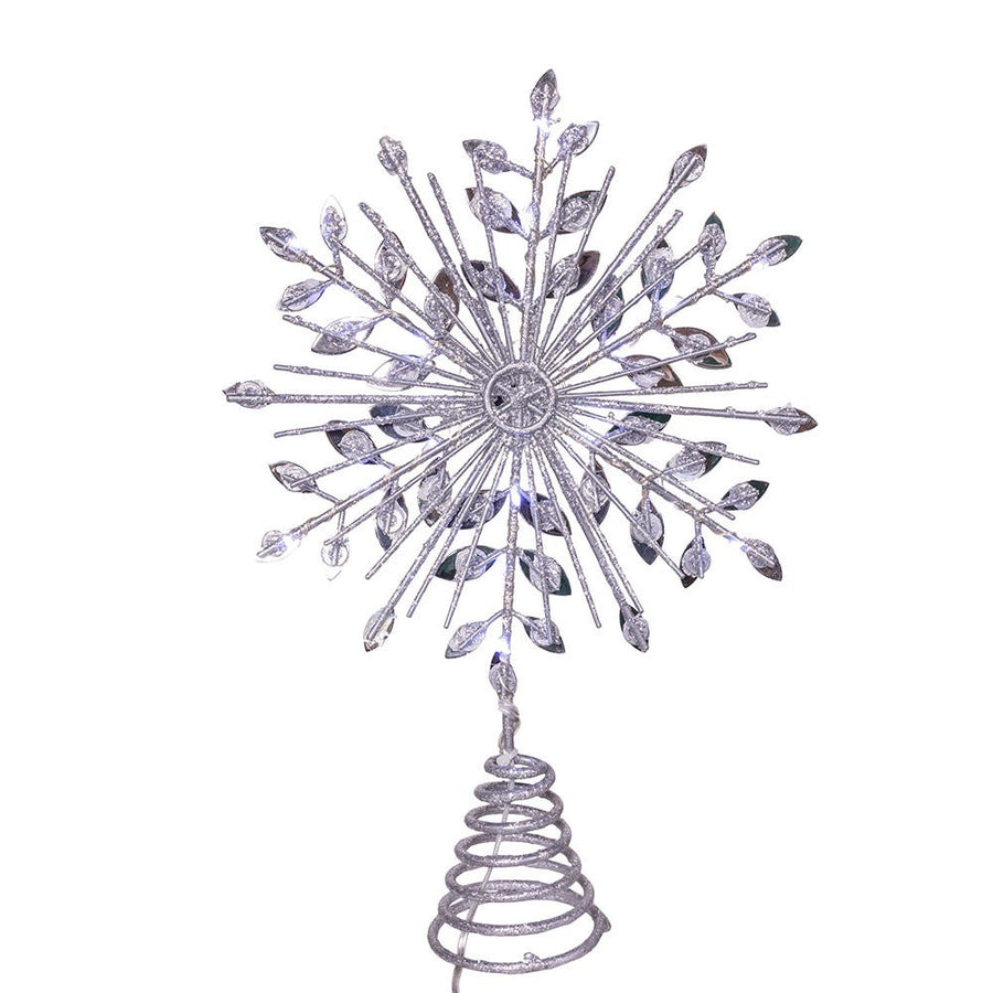 11.75" 18L Cool White LED Silver Glittered Snowflake Treetop