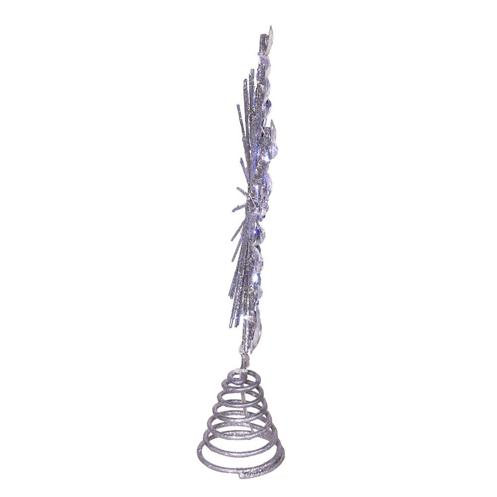 11.75" 18L Cool White LED Silver Glittered Snowflake Treetop