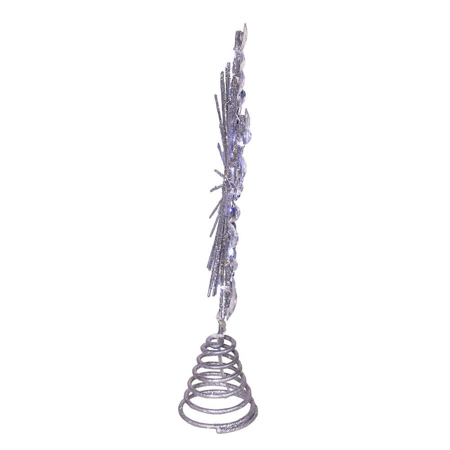 11.75" 18L Cool White LED Silver Glittered Snowflake Treetop