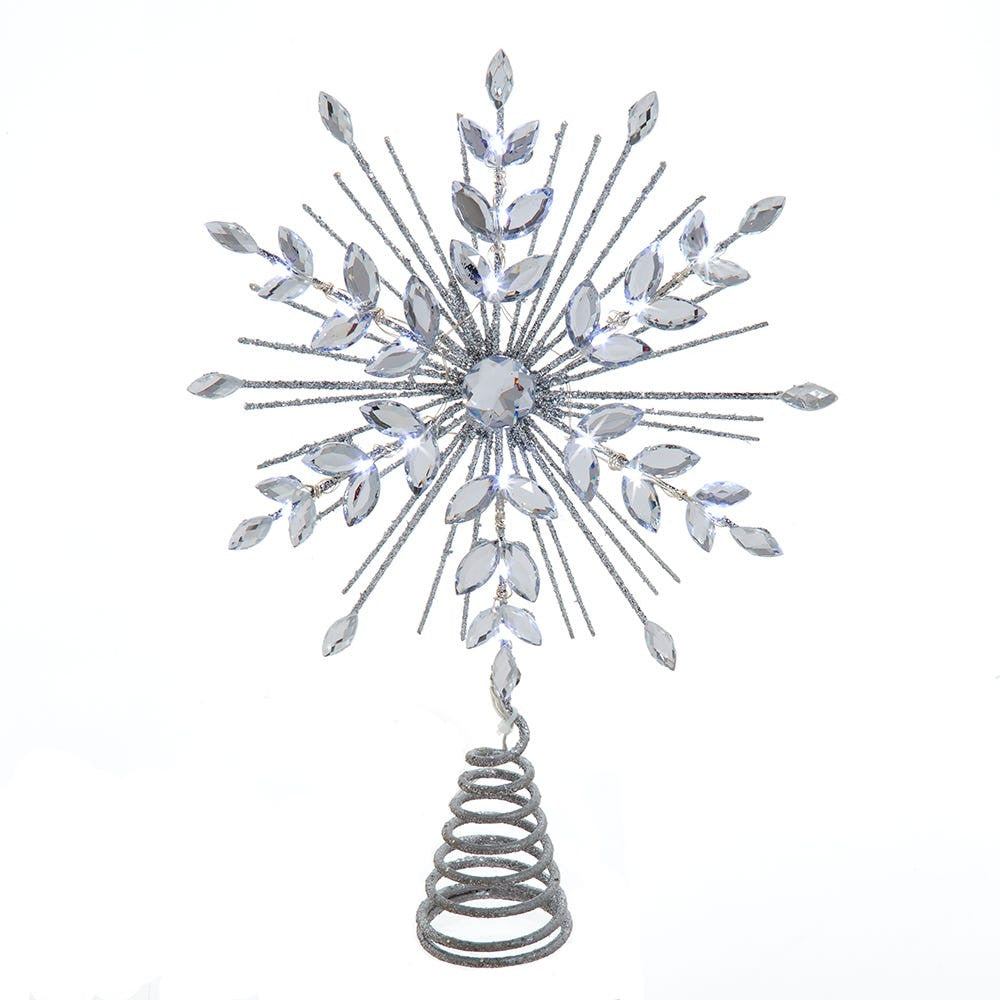 11.75" 18L Cool White LED Silver Glittered Snowflake Treetop
