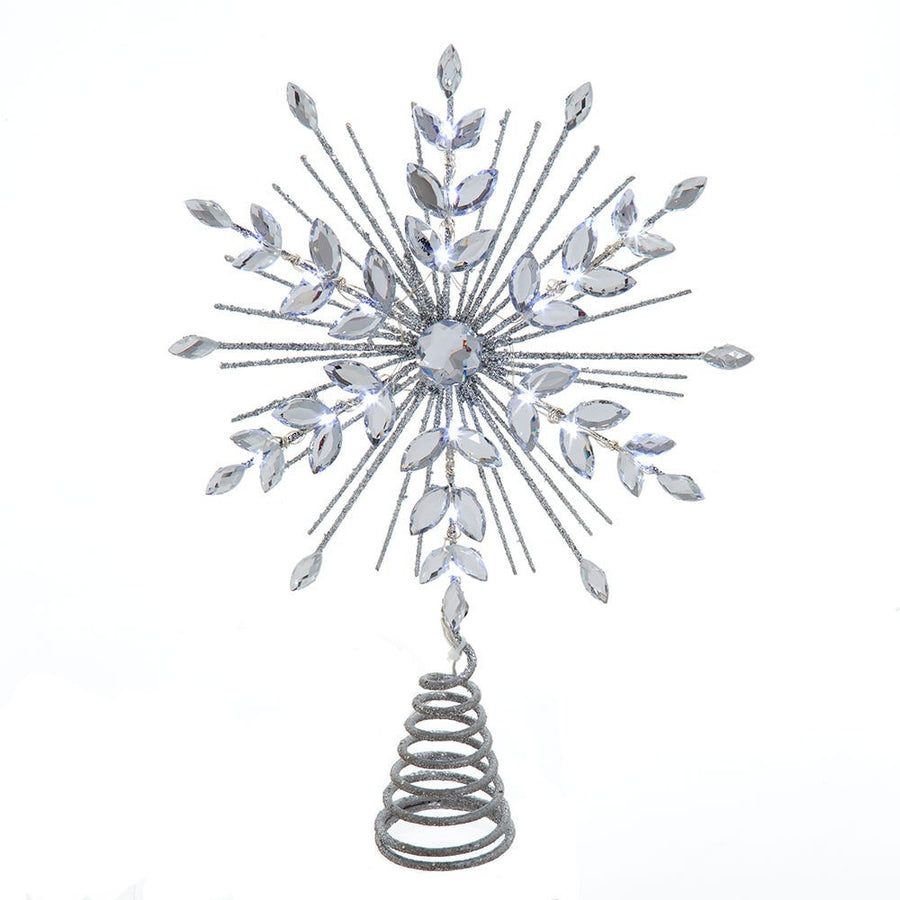 11.75" 18L Cool White LED Silver Glittered Snowflake Treetop