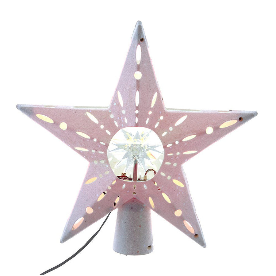 11.8" White Iridescent LED Star With Rotating Ornament Treetop