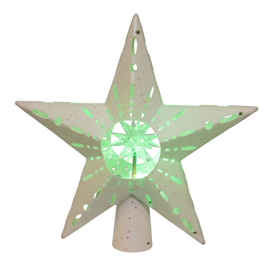 11.8" White Iridescent LED Star With Rotating Ornament Treetop