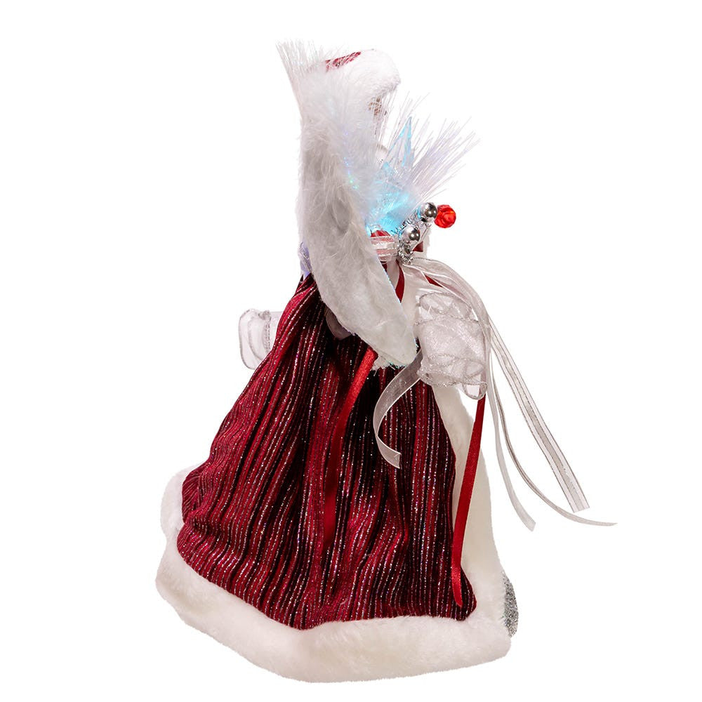 12" 7L Color Changing LED Fiber-Optic Silver and Burgundy Angel Treetop