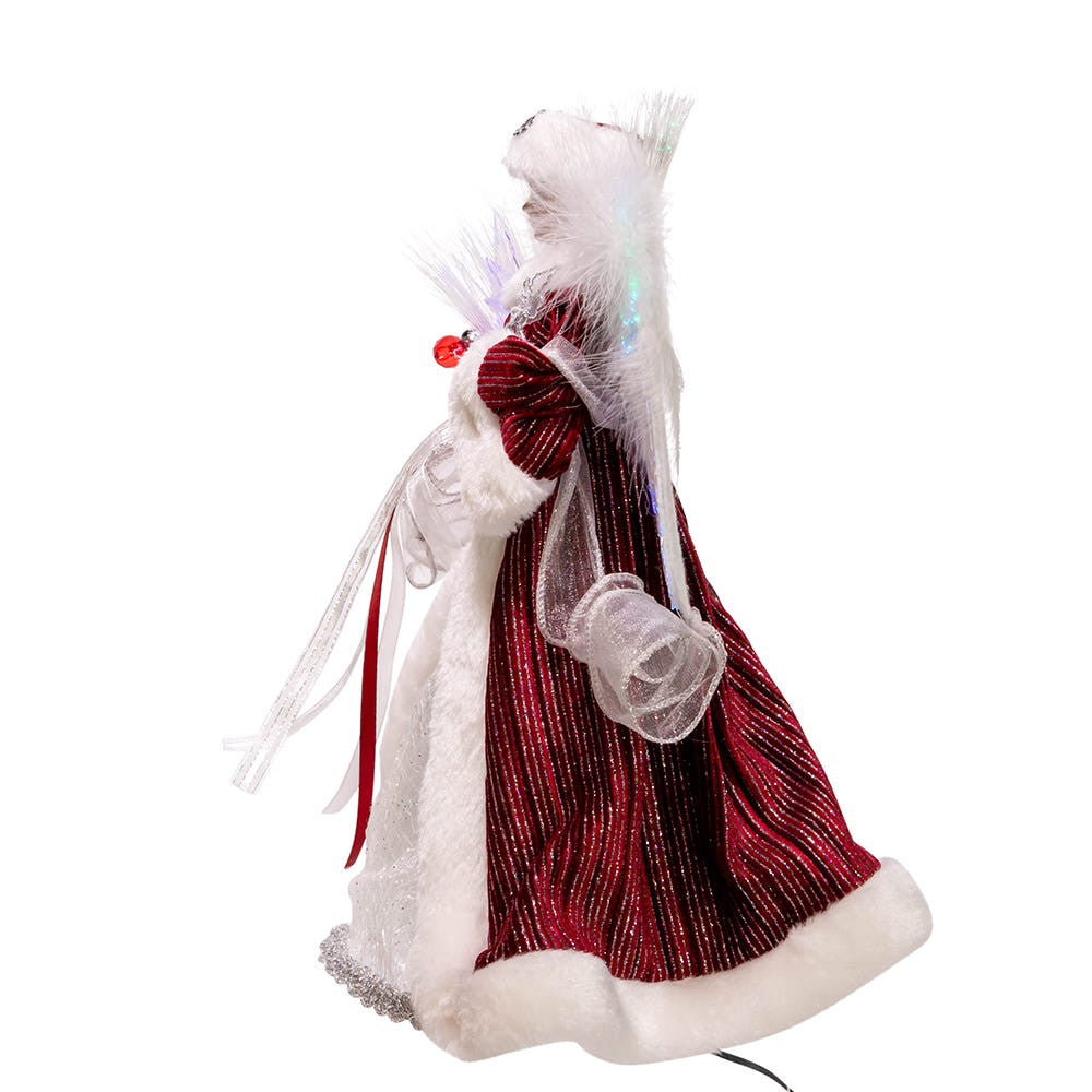 12" 7L Color Changing LED Fiber-Optic Silver and Burgundy Angel Treetop