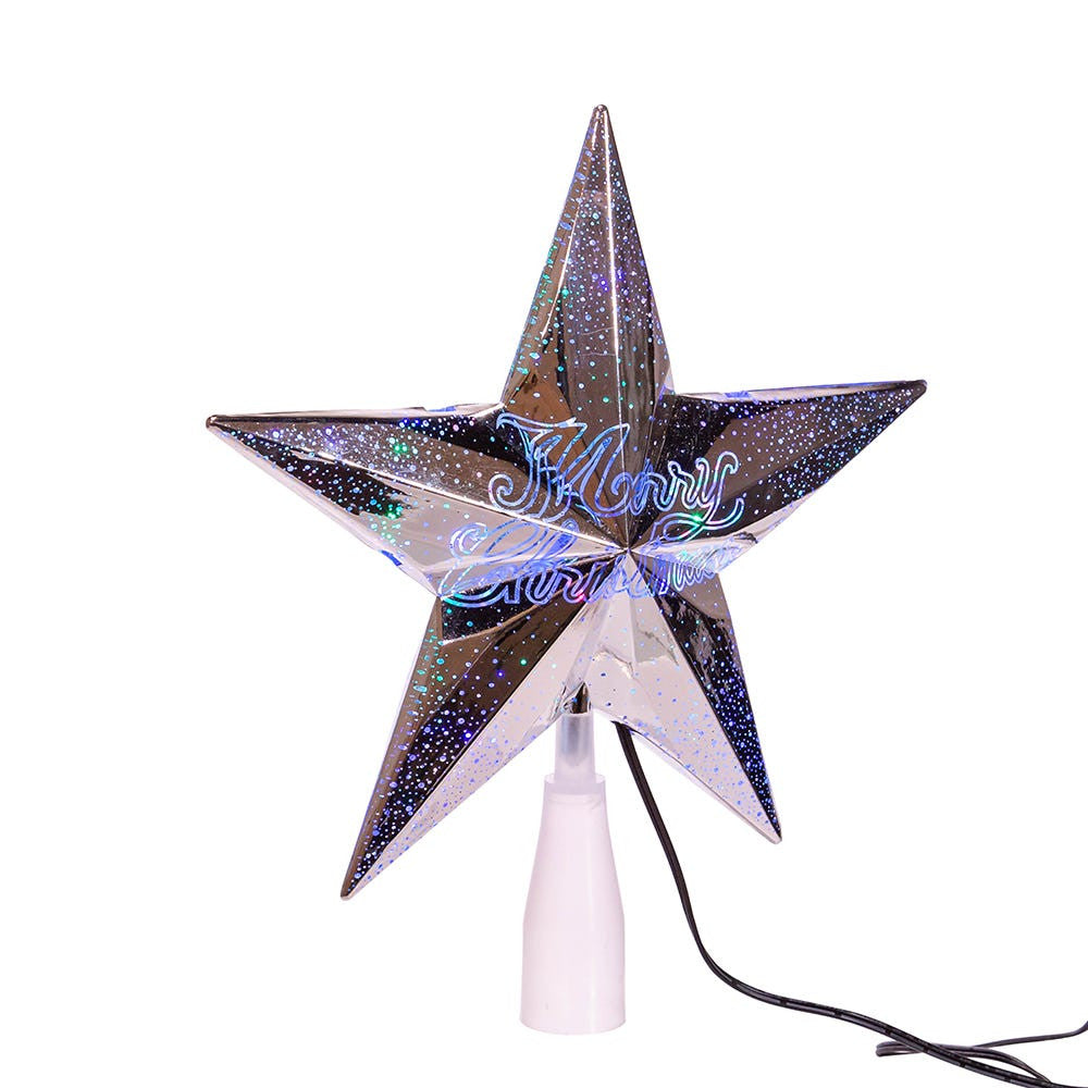 10" 18L "Merry Christmas" RGB LED Silver Star Treetop