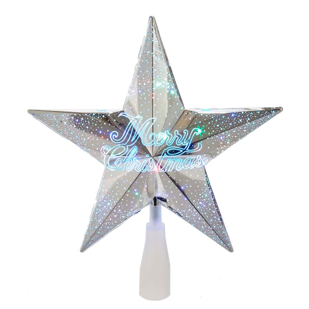 10" 18L "Merry Christmas" RGB LED Silver Star Treetop
