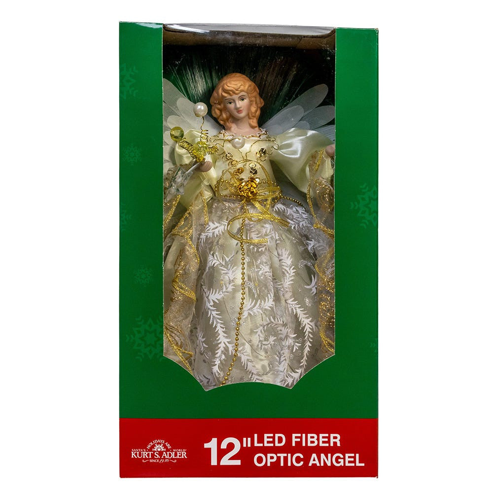 12" UL 30L Fairy LED Fiber Optic Gold Angel Treetop