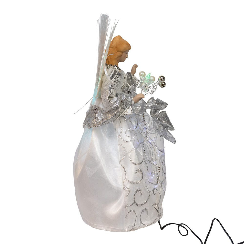 12" UL 30L Fairy LED Fiber Optic Silver Angel Treetop