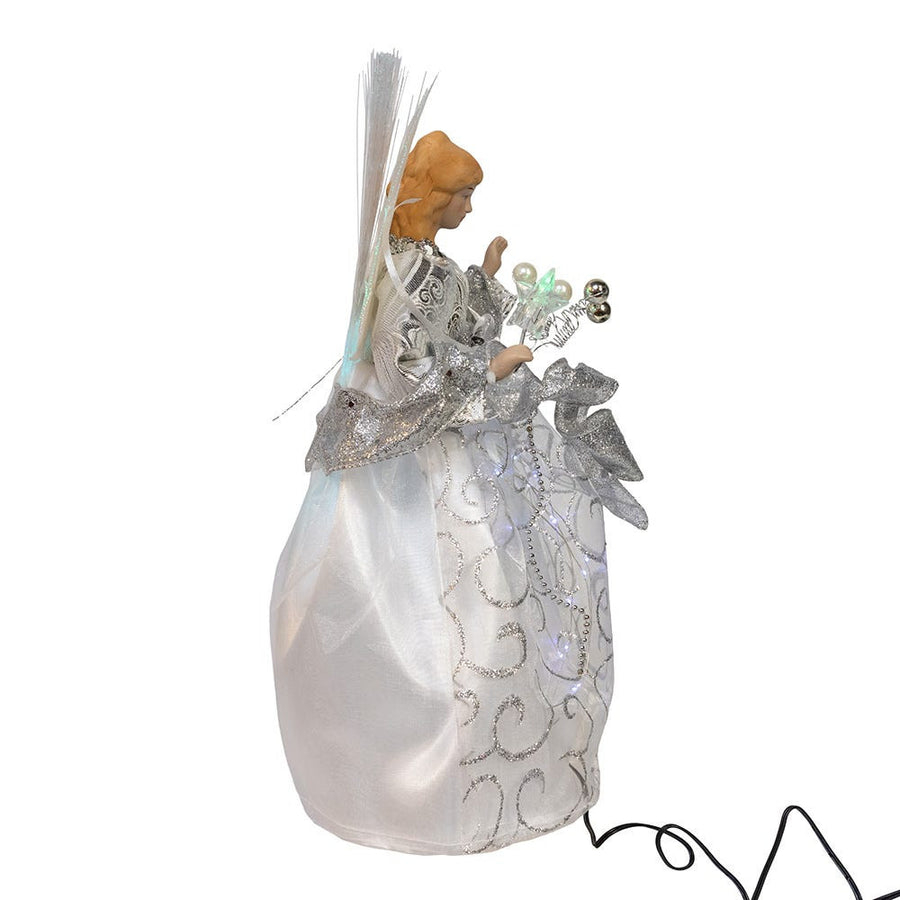 12" UL 30L Fairy LED Fiber Optic Silver Angel Treetop