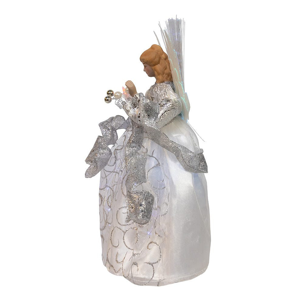 12" UL 30L Fairy LED Fiber Optic Silver Angel Treetop