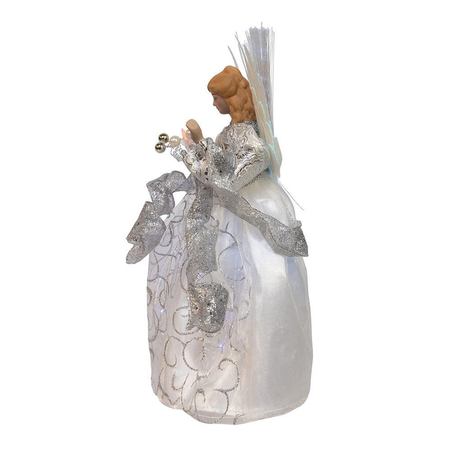 12" UL 30L Fairy LED Fiber Optic Silver Angel Treetop