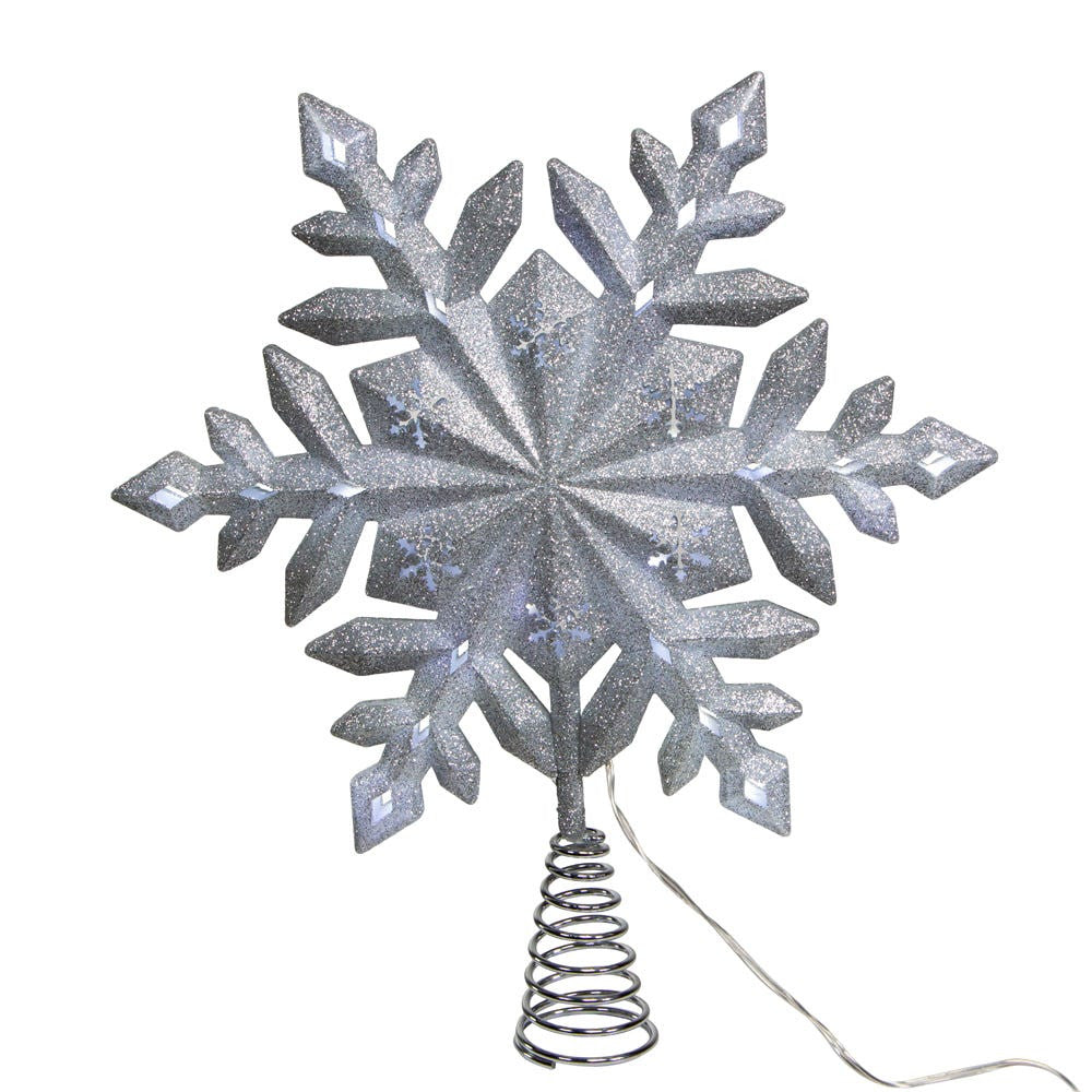 13" UL 25L Cool White LED Glittered Snowflake Treetop