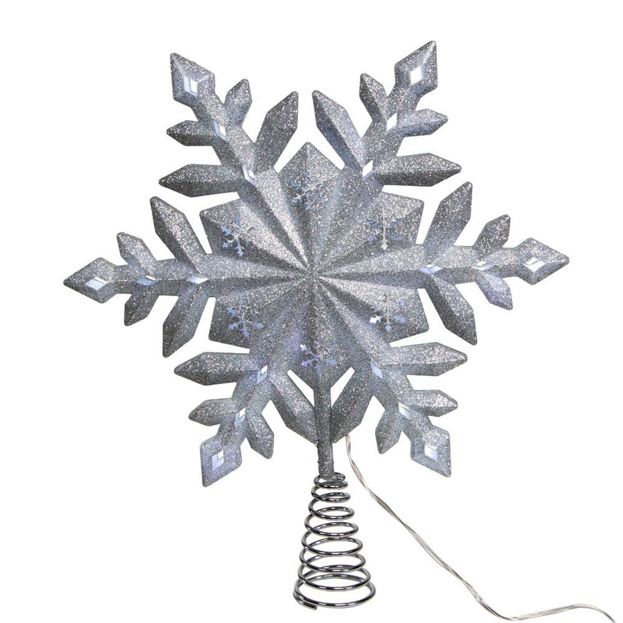 13" UL 25L Cool White LED Glittered Snowflake Treetop