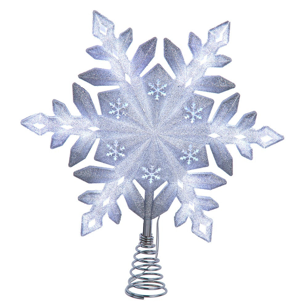 13" UL 25L Cool White LED Glittered Snowflake Treetop