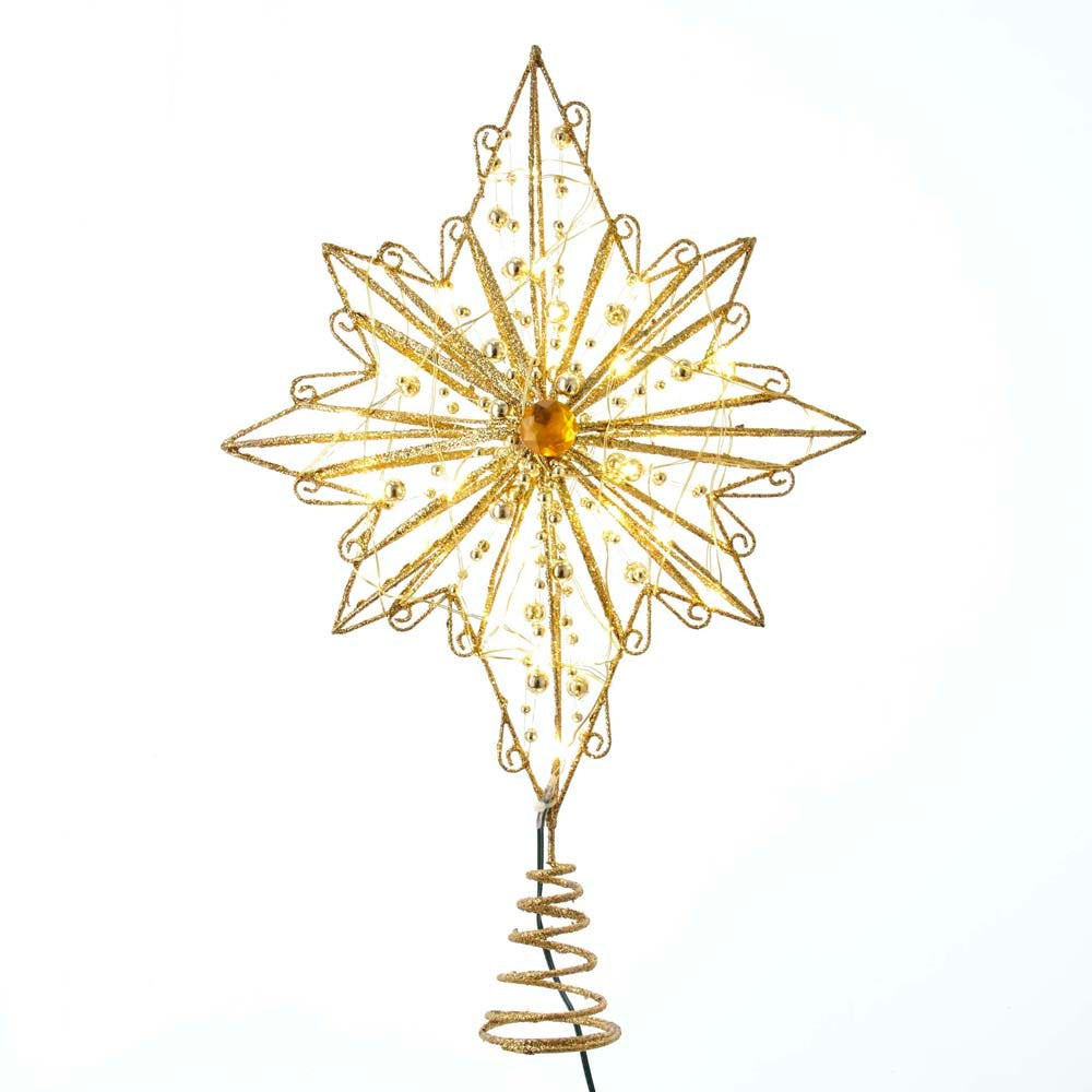 15.5" CUL 30L Warm White Fairy LED Gold Star Treetop