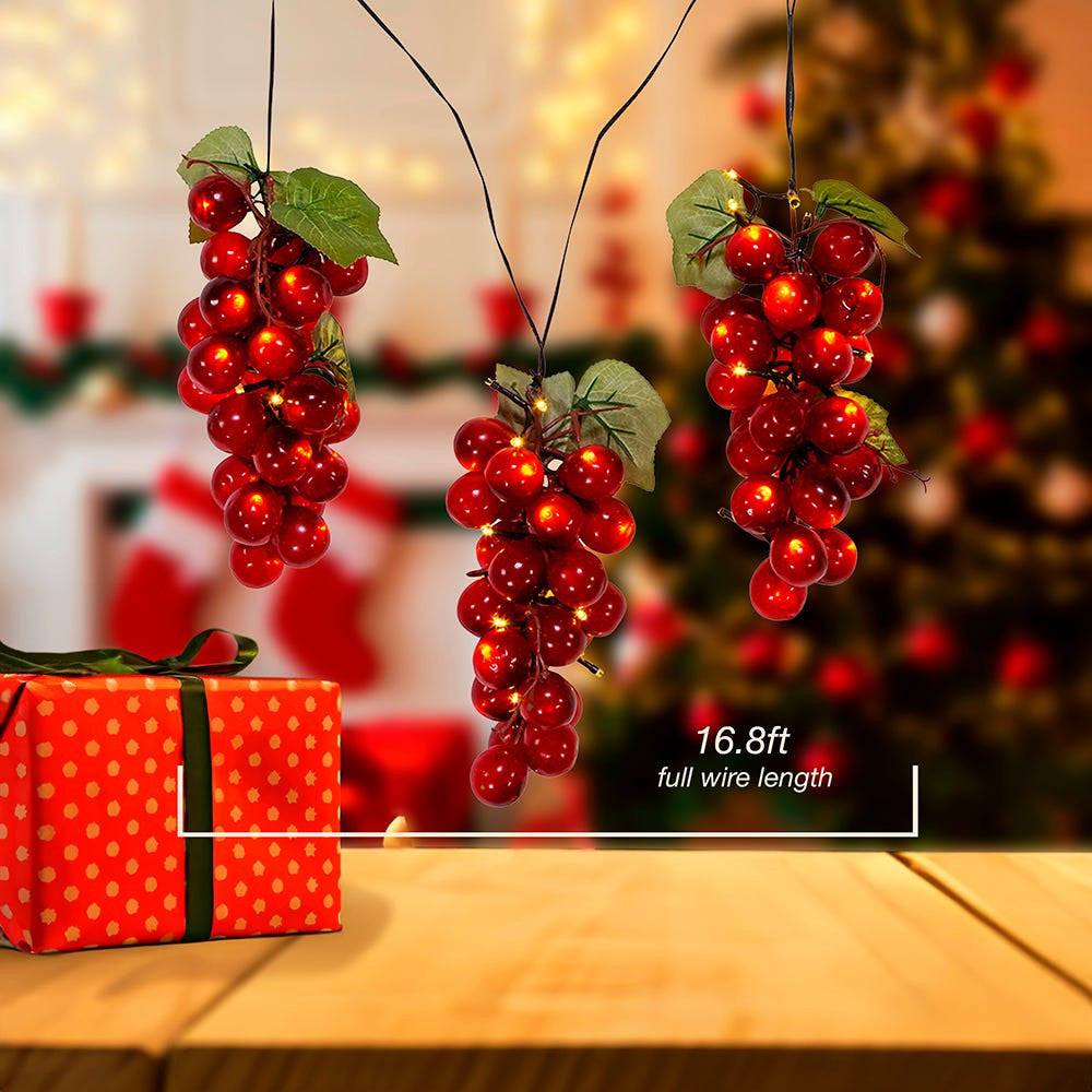 6' 75L Large Purple Grape Cluster LED Light Set With Green Wire