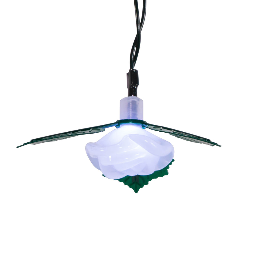 12' 10L Cool White LED Frosted Rose Light Set