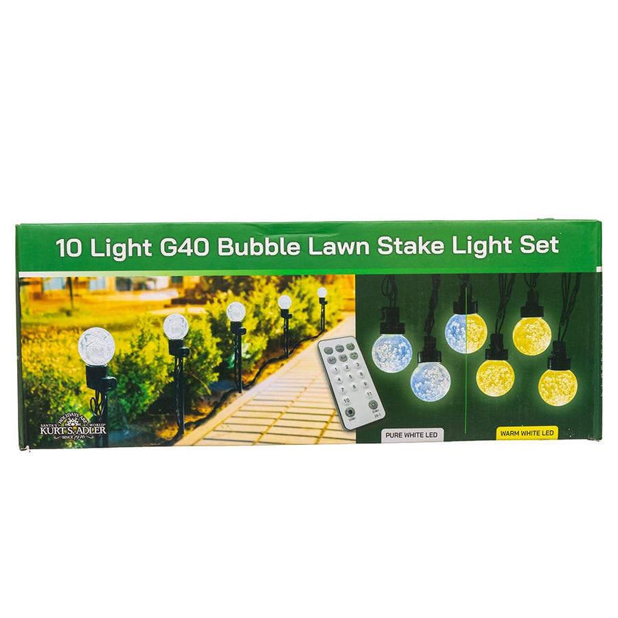 14' 10-Piece Dual Color (Pure White & Warm White) LED Bubble G40 String Yard Stakes