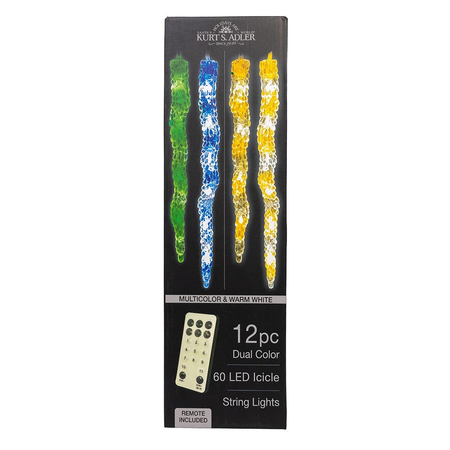 7' 60L Dual Color (Multicolor & Warm White) LED Connectible Icicle String Light + Remote
