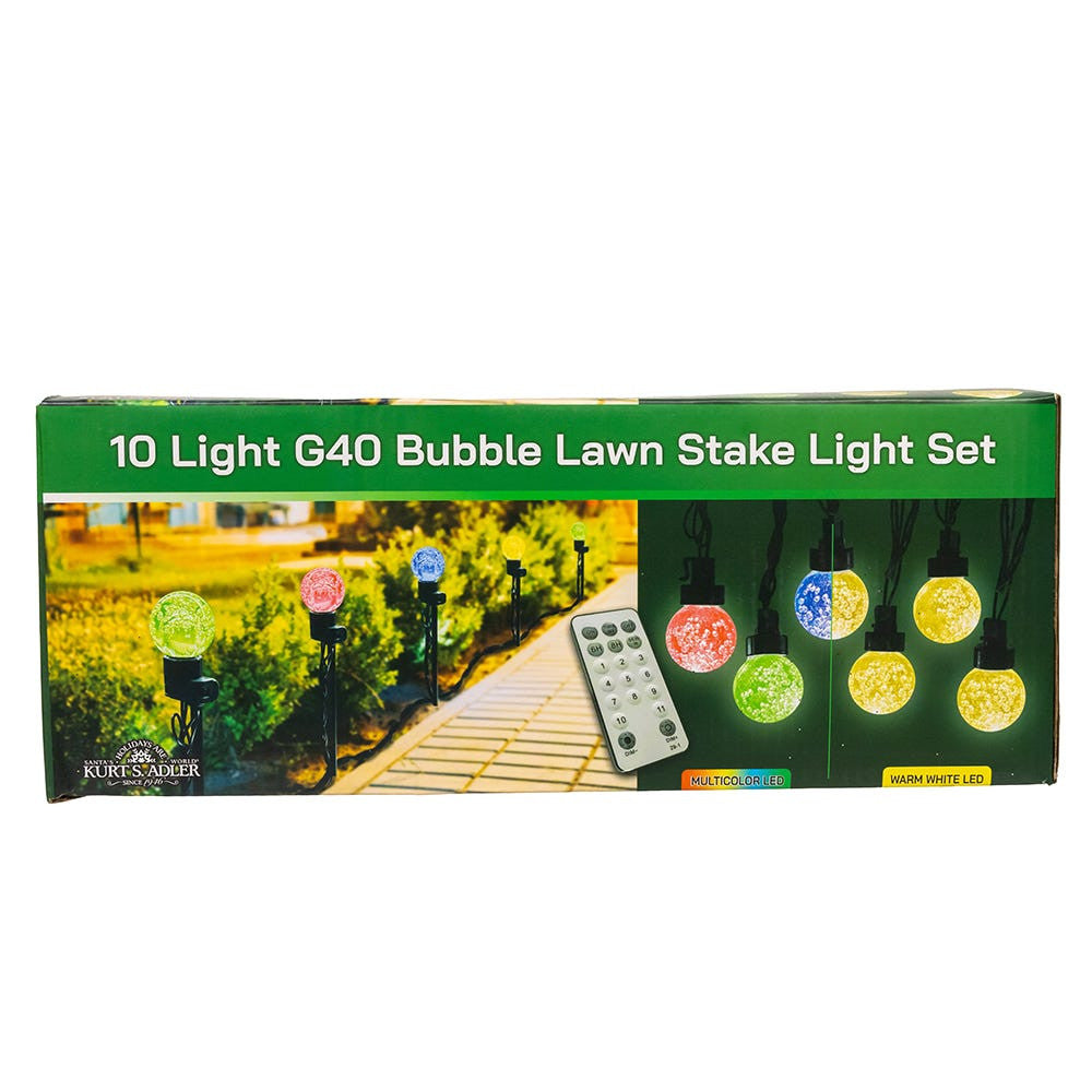 14' 10-Piece Dual Color Multicolor & Warm White LED Bubble G40 String Yard Stakes