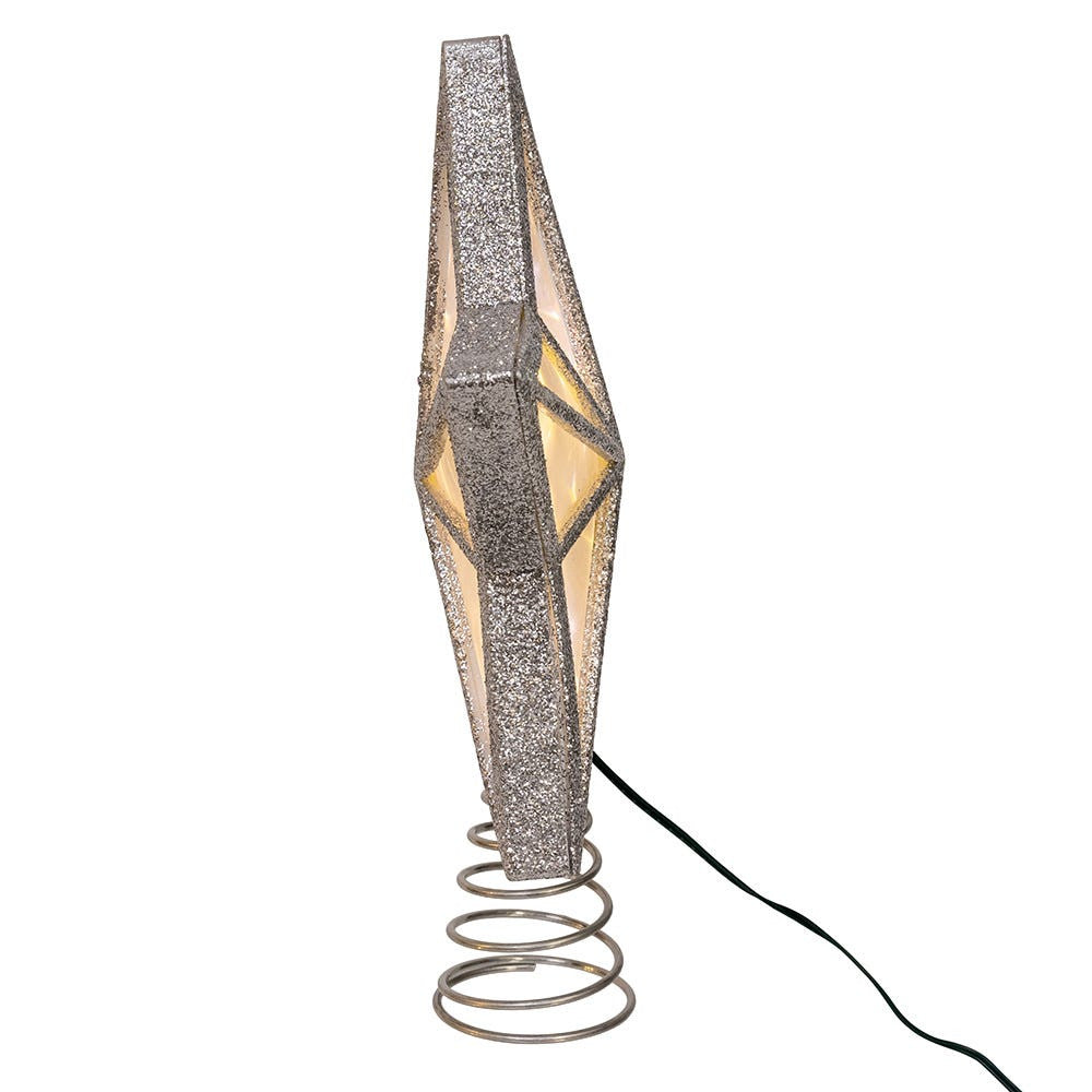11.5" UL 20L Warm White Fairy LED Silver Glitter Star Treetop
