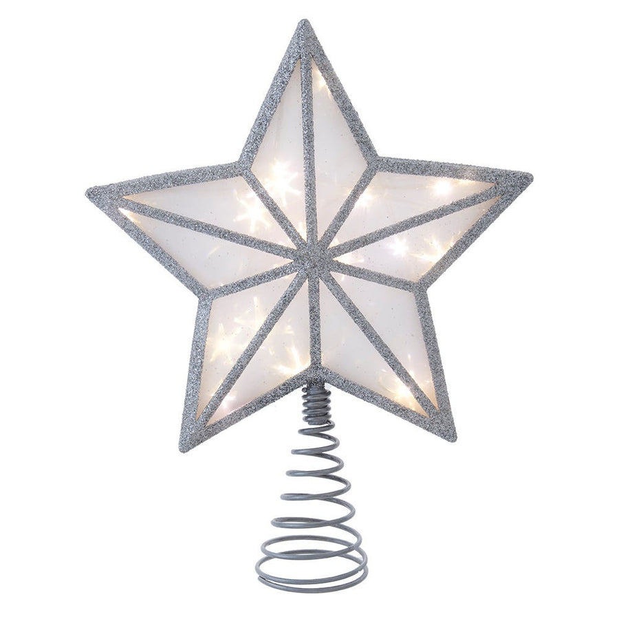 11.5" UL 20L Warm White Fairy LED Silver Glitter Star Treetop