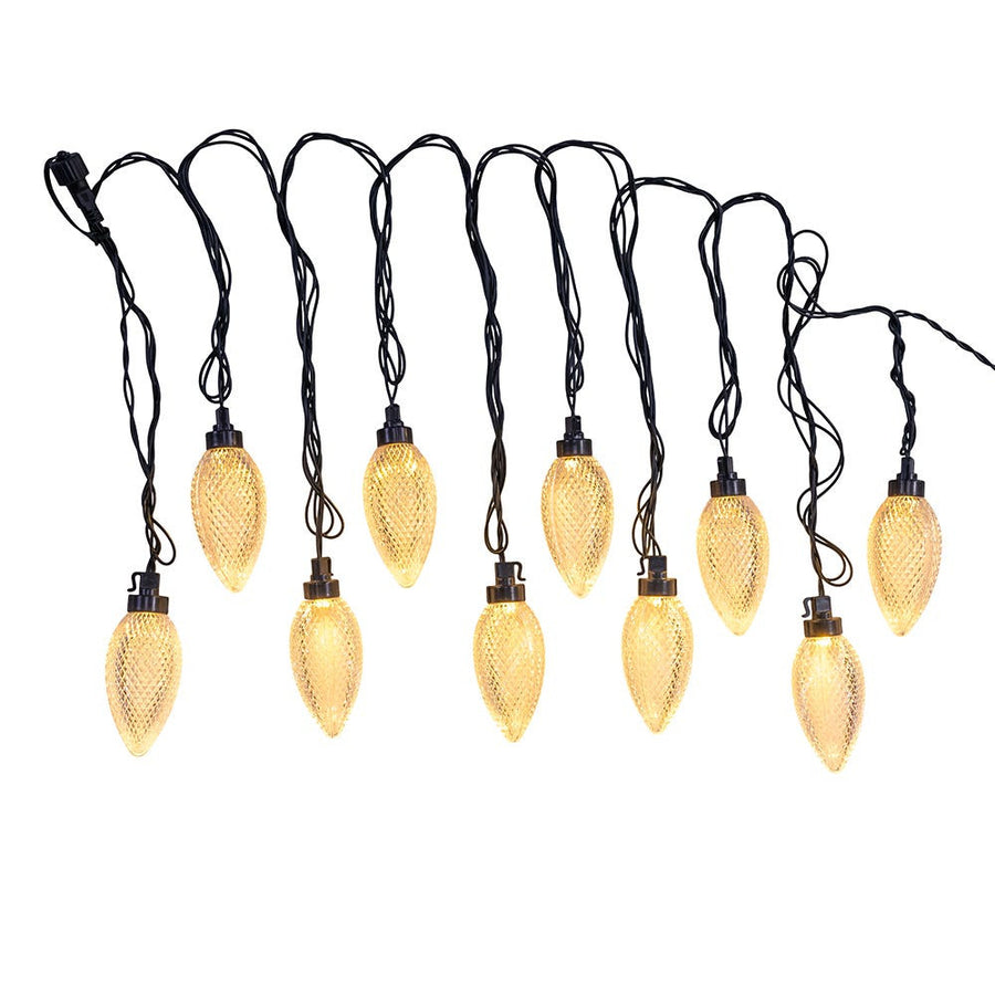10-Piece Warm White LED Faceted C9 String Yard Stakes
