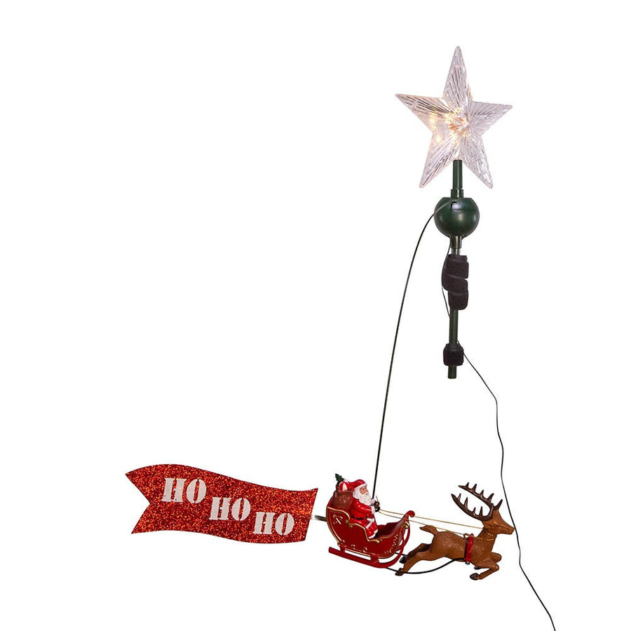 19.7" 5L Warm White LED Star With Rotating Santa and Sleigh Treetop