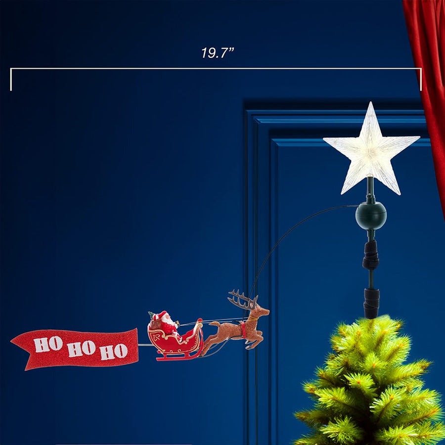 19.7" 5L Warm White LED Star With Rotating Santa and Sleigh Treetop