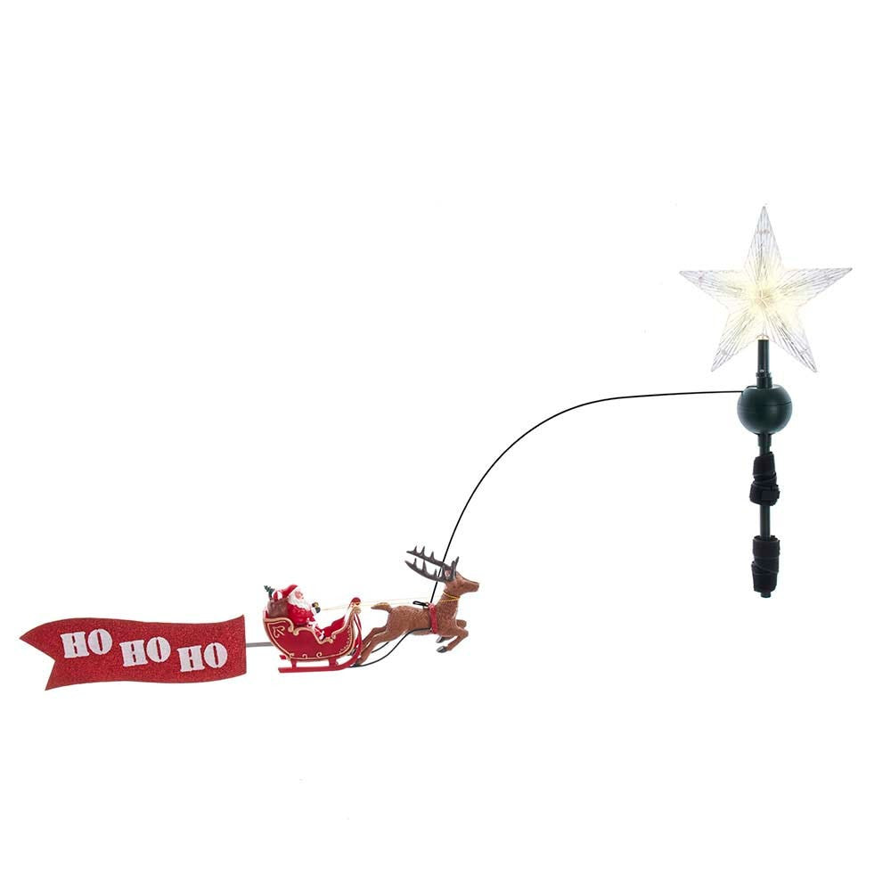 19.7" 5L Warm White LED Star With Rotating Santa and Sleigh Treetop