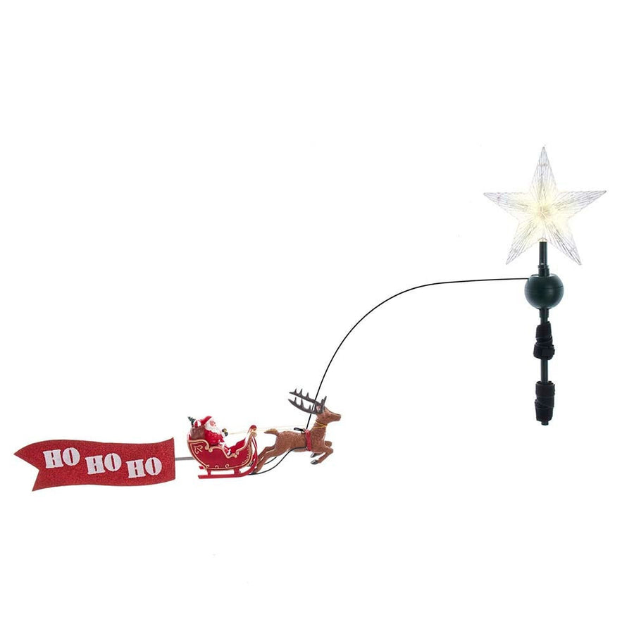 19.7" 5L Warm White LED Star With Rotating Santa and Sleigh Treetop