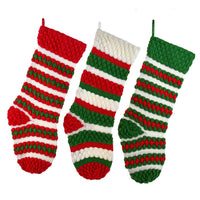 20“ Red, Green and White Striped Knit Stockings