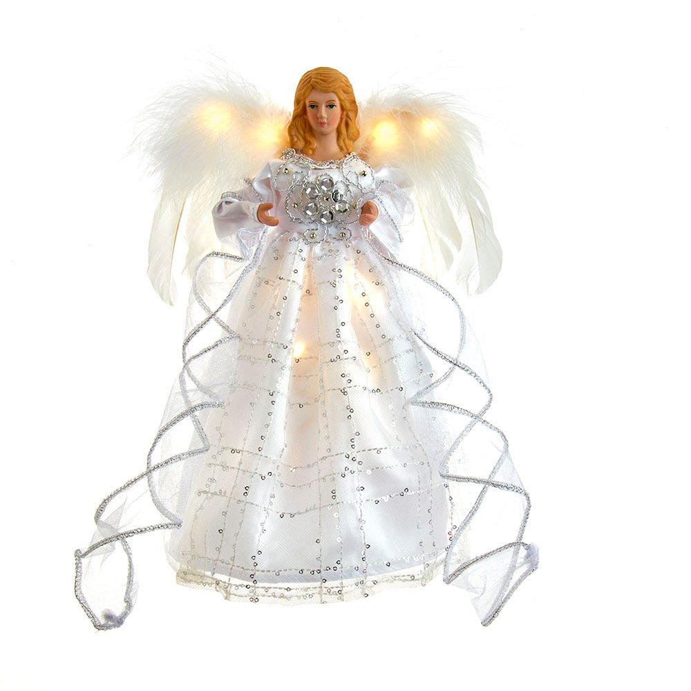 10" Battery Operated 10L LED Silver & White Angel Treetop
