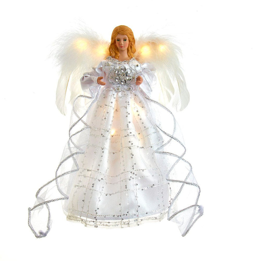 10" Battery Operated 10L LED Silver & White Angel Treetop